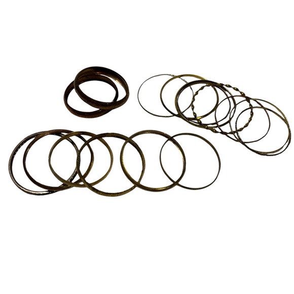 Fashion Metal Bangle Bracelets 15 Pieces Brass Gold Neutral Tone - Picture 2 of 8